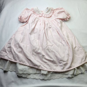 Vintage Jan Briggs Light Pink Lace Dress Toddler Girls Size 3T Lined Ruffle Trim